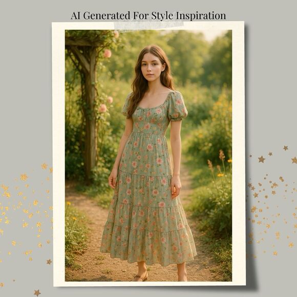 Womens Small Floral Milkmaid Dress Cottagecore Boho Coquette Soft Girl Style - Picture 3 of 16